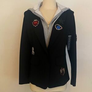 CPW Black beaded embellished Blazer jacket with detachable grey hoodie (M)